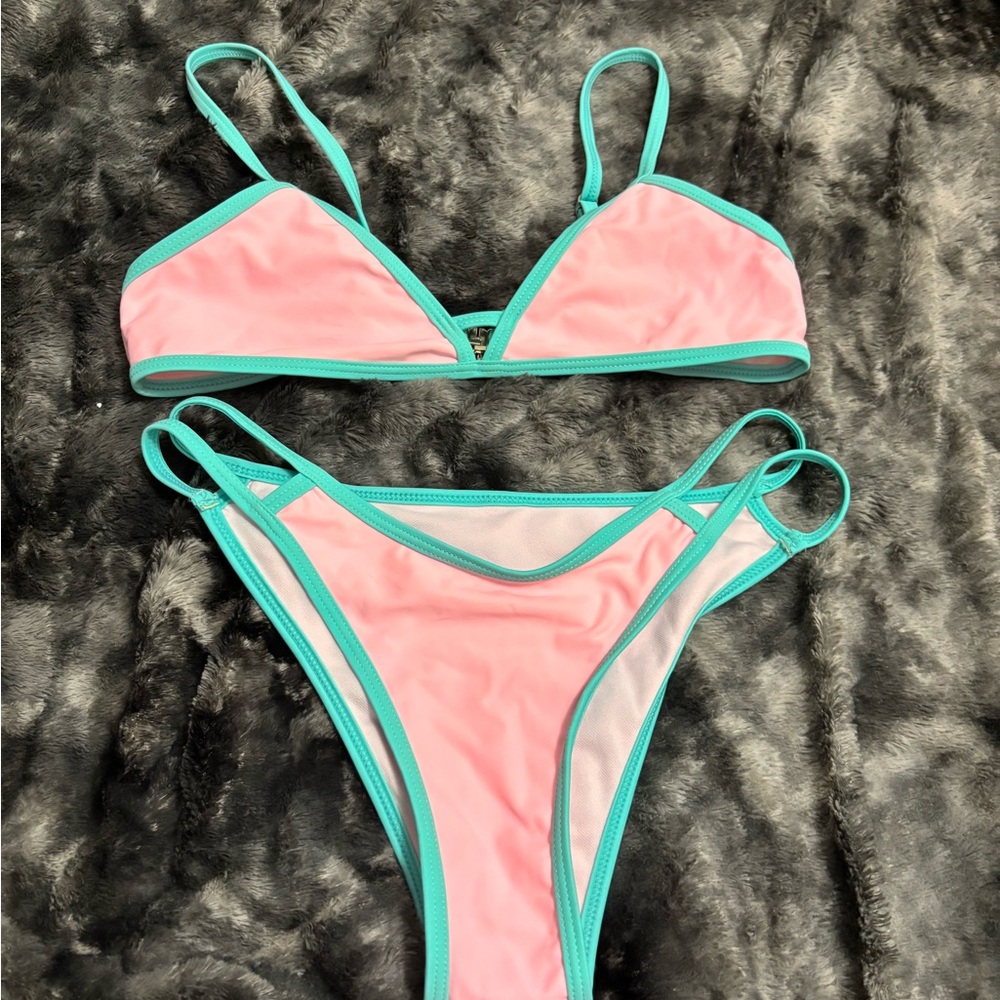 SHEIN Pink and Teal Bikini Set